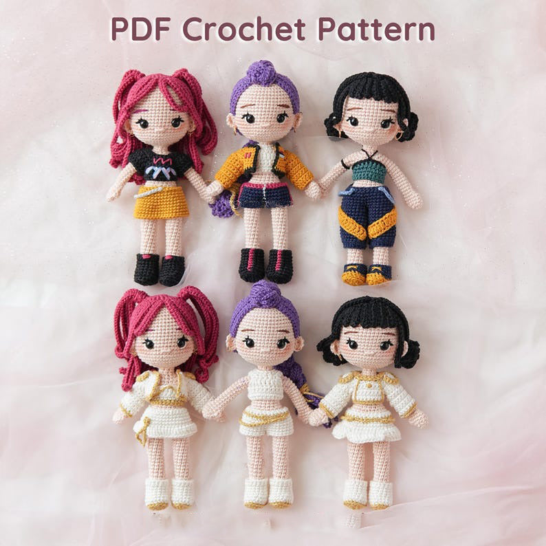 Kpop Girls Amigurumi Crochet Doll Pattern Bundle 3 in 1